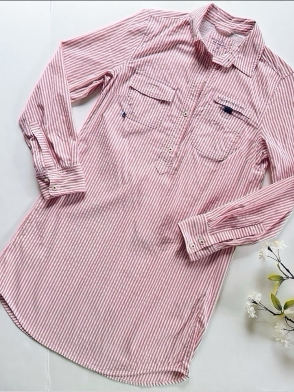 NEW Vineyard Vines Performance Harbor Shirt Dress in Seersucker Red Stripe 00 - Picture 1 of 7